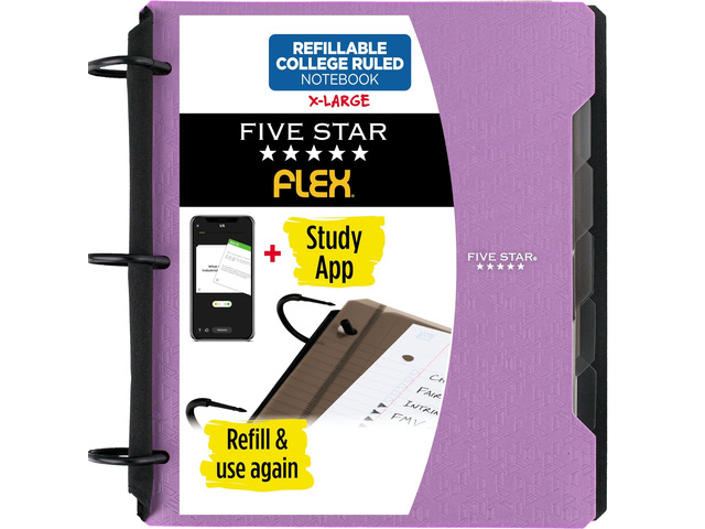 Flex Refillable Notebook + Study App, College Ruled Paper and 1-1/2 Inch TechLock Ring Binder with Pockets, Tabs and Dividers, 300 Sheet Capacity,...