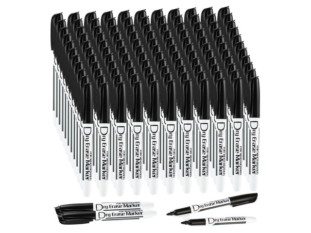 Black Dry Erase Markers, Fine Tip, Low Odor, 125 Pack Thin Point Black Markers for Whiteboards, Glass, Calendars, Office, Classroom, School, Home,...