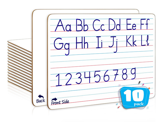 10 Pack Small Lined Dry Erase Boards, 9x12 Double Sided Easy to Clean Classroom Set, Portable and Lightweight, Bulk Homeschool Teacher Supply,...