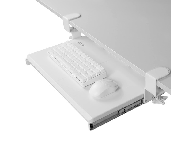 White Clamp-on 20 x 11 in Keyboard Tray, MOUNT-KB05ES-W Small Under Desk Keyboard & Mouse Tray for Typing, Slide Out Platform, Extra Sturdy C-Clamp...