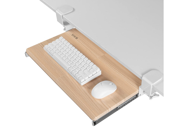 Light Wood Clamp-on 20 x 11 in Keyboard Tray, MOUNT-KB05ES-A Small Under Desk Keyboard & Mouse Tray for Typing, Slide Out Platform, Extra Sturdy...