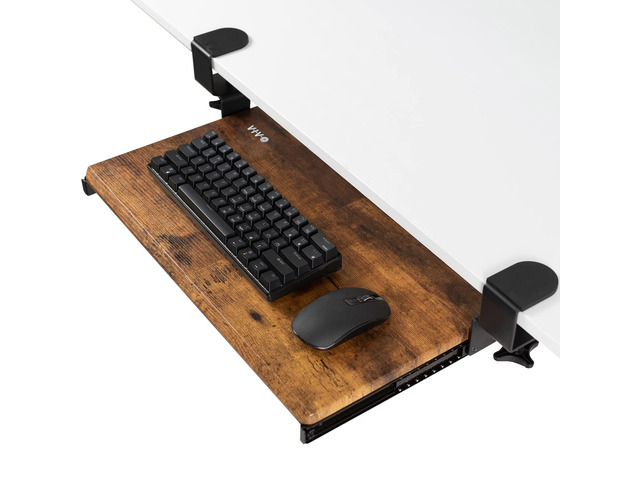 Vintage Brown Clamp-on 20 x 11 in Keyboard Tray, MOUNT-KB05ES-N Small Under Desk Keyboard & Mouse Tray for Typing, Slide Out Platform, Extra Sturdy...