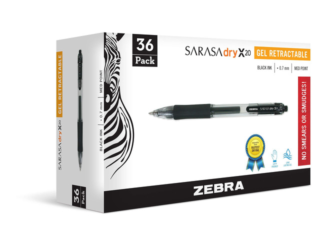 SARASA X20 Retractable Gel Pen, Black Ink, 0.7mm, 36-Pack Rapid-Dry Ink, Smear-Resistant, Ideal for Left-Handed Writers, Note-Taking, Office,...