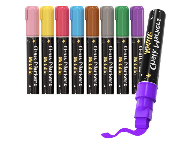 Window Chalk Markers for Cars Glass Washable, 8 Colors Metallic Jumbo Liquid Chalk Marker Pens with 10mm 3 in 1 Nib Wide Tip, Chalkboard Markers...