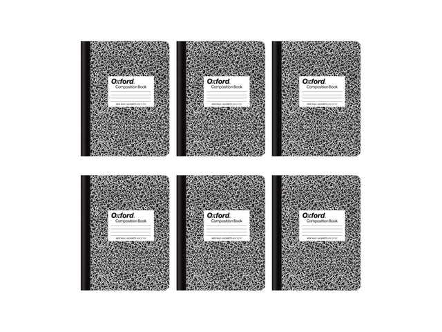 Composition Notebooks, Wide Ruled Paper, 9-3/4 x 7-1/2 Inches, 100 Sheets, Black, 6 Pack (63764)