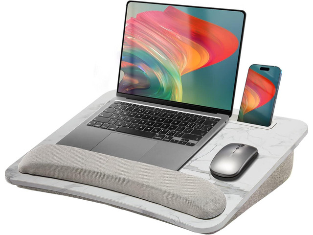 Laptop Lap Desk with Cushion, Fit up to 15.6' Laptop, Marble Portable Lap Desk with Pillow Cushion, Anti-Slip Strip & Storage Function for Home...