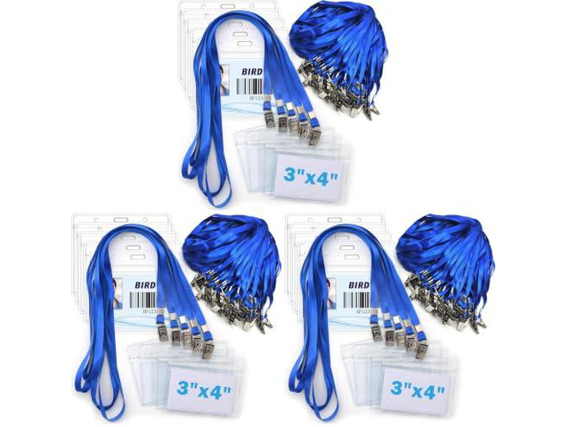 4x3 Name Tags Badge Holder with Lanyard 150 Pack Waterproof Horizontal ID Badge Holder and 50 Pcs Lanyards Nametag for Conferences, Events, and...