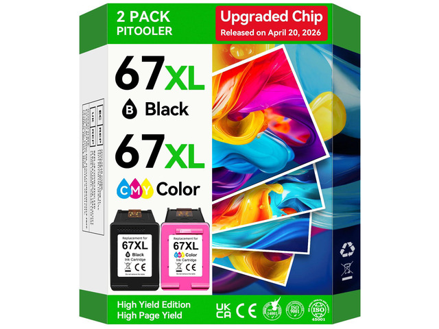 Upgraded Chip 67XL Ink Cartridges Compatible for HP 67 Ink Cartridges Black/Color Combo Pack Work with DeskJet 2855e 2827e 2800e 4255e 2755e 2700...