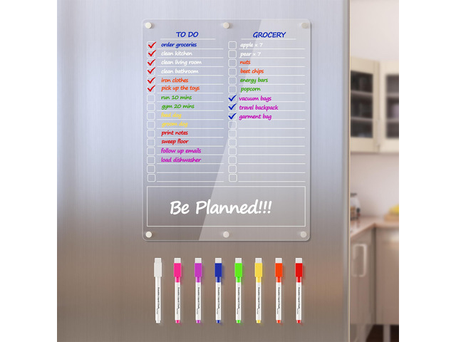 Acrylic Grocery List Magnet Pad for Fridge, Reusable to Do List for Refrigerator, Clear Notepad Note Planning Board, Shopping List, Reminders, w/ 8...