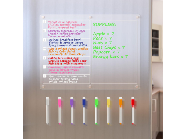 Acrylic Magnetic Dry Erase Board for Fridge, Clear Whiteboard for Refrigerator, Notepad Memo to Do/Grocery List White Board, w/ 8 Colors Markers,...