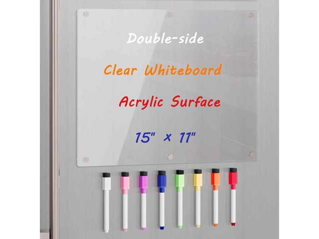 Acrylic Magnetic Dry Erase Board for Fridge, Clear Whiteboard for Refrigerator, Notepad Memo to Do/Grocery List White Board, w/ 8 Colors Markers,...