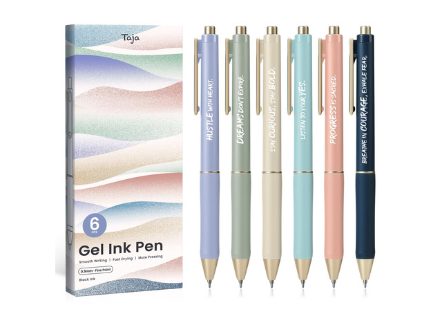 Gel Pens, 6 Pcs Quick Dry Black Ink Pens, 0.5mm Fine Point, Inspire Retractable Pens with Soft Grip, Smooth Writing for Journaling and Note Taking,...