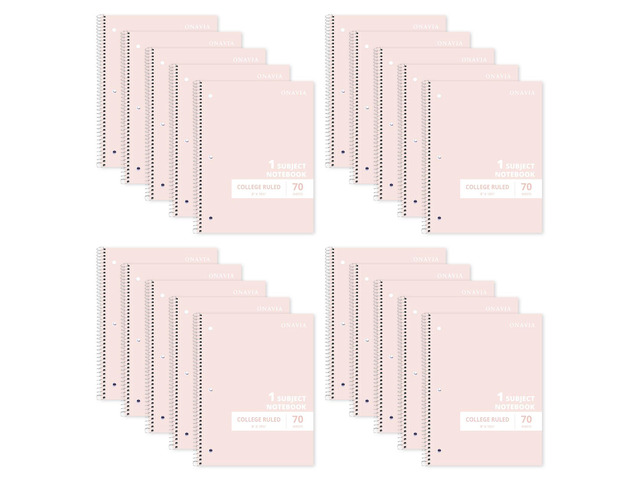 Pink 1 Subject Spiral Notebook College Ruled Bulk, 140 Pages 70 Sheets, 8 x 10.5 in, 20 Pack School Notebooks, Spiral College Ruled Notebook,...