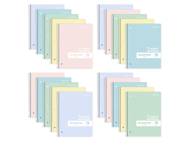 1 Subject Spiral Notebook College Ruled Bulk, 140 Pages, Assorted 70 Sheets, 8 x 10.5 in, 20 Pack School Notebooks, Spiral College Ruled Notebook,...