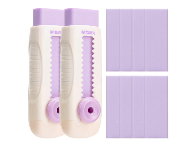 2+8 Retractable Erasers, Sliding Rubber Eraser Set, Purple Erasers 2 Retractable Erasers and 8 Refills, Convenient Push-to-Extend Design for...