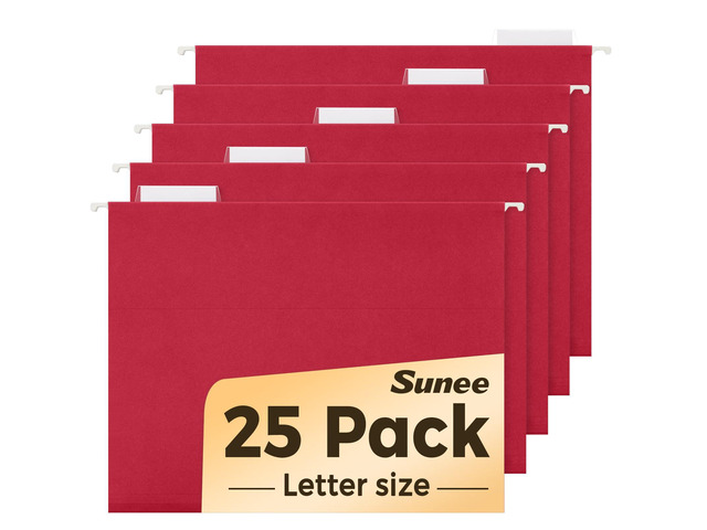 Hanging File Folders, 25 Pack Letter Size Hanging File Folders with 1/5-Cut Tabs, Ideal for Home and Office Organization and Papers Classification,Red