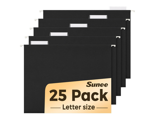 25 Pack Hanging File Folders, Black Folders, Hanging File Folders Letter Size with 1/5-cut Tabs, Stay Organized for Your Home and Office Bulk File...
