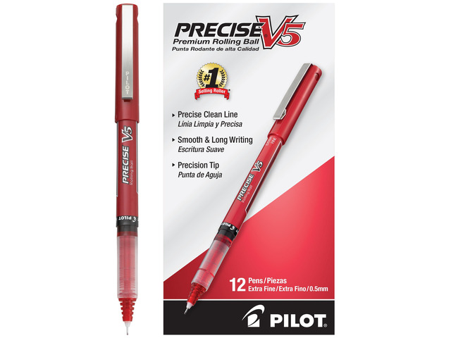 Precise V5 Stick, Extra Fine Point (0.5mm) Red Ink Pens, 12-Pack