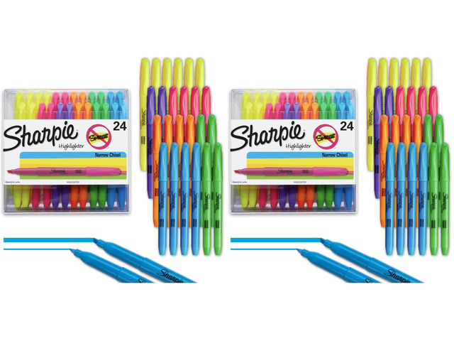 Pocket Highlighters, Chisel Tip, Assorted Colors, 24 Count - Back to School, Office, Teacher Supplies (Pack of 2)