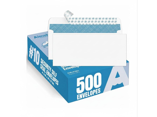 #10 Business Envelopes Letter Size Windowless Self Seal Security 500ct Premium EnveGuard Tint, Ultra Strong Quick Closure, White, 24LB Paper, 4-1/8...