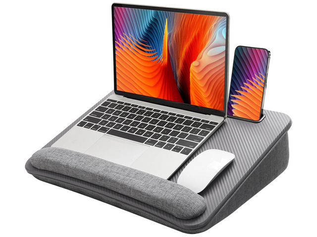 Laptop Lap Desk with Cushion, Fit up to 15.6' Laptop, Gray Portable Lap Desk with Pillow Cushion, Anti-Slip Strip & Storage Function for Home...