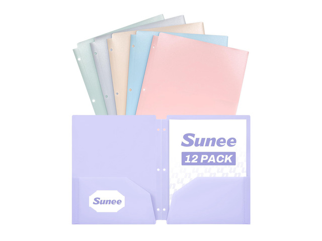 3 Hole Pocket Folders (12 Pack, Pastel Color) Plastic Pocket Folders for 3 Ring Binder, 3-Hole Punched Folders with Pockets, for Kids, Students,...