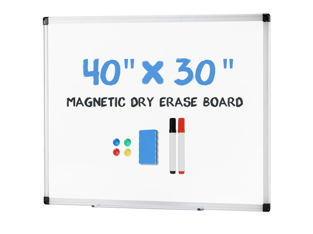 Magnetic White Board Kit for Wall 40' x 30', Dry Erase Board with 1 Dry Eraser & 2 Multicolor Markers & 4 Magnetic Pins, Silver Reinforced Aluminum...