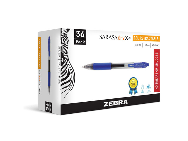 SARASA X20 Retractable Gel Pen, Blue Ink, 0.7mm, 36-Pack Rapid-Dry Ink, Smear-Resistant, Ideal for Left-Handed Writers, Note-Taking, Office, School...