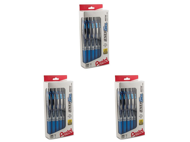 EnerGel RTX RT Liquid Gel Pen, Med, Metal Tip, (0.7mm), Blue Ink, Box of 12 (BL77PC12C1) (Pack of 3)