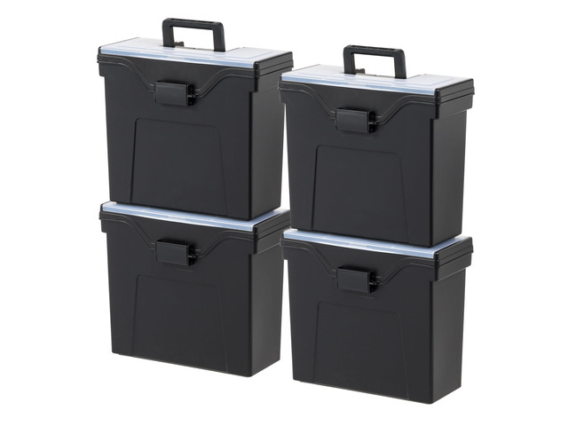 Slim Portable Letter/Legal File Tote Box, 4-Pack, Black Carry letter and legal files, folders and paperwork with a slim portable design for...