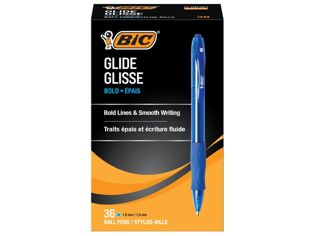 Glide Bold Blue Ballpoint Pens, Bold Point, 1.6mm, 36-Count Pack Retractable Design for Easy Use Comfortable Full Grip for Control Ultra-Smooth...