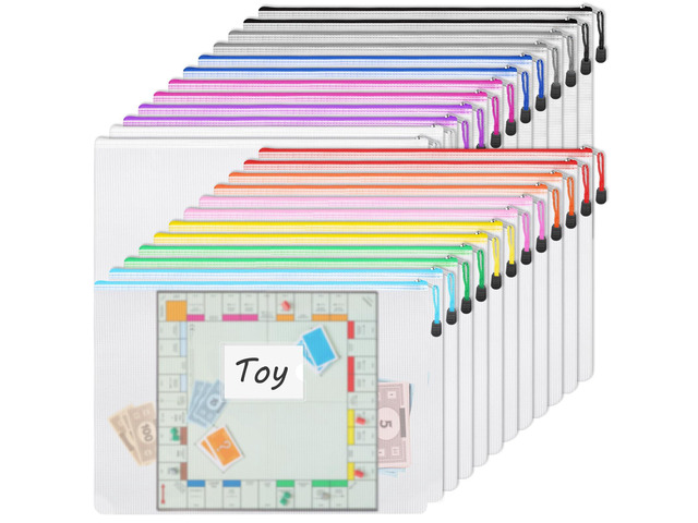24pcs Mesh Zipper Pouch Bags A3 Extra Large Document Bag with Label Pocket, 16.9x12 Inches, Plastic Zip File Folders, Puzzles, Board Game Storage...
