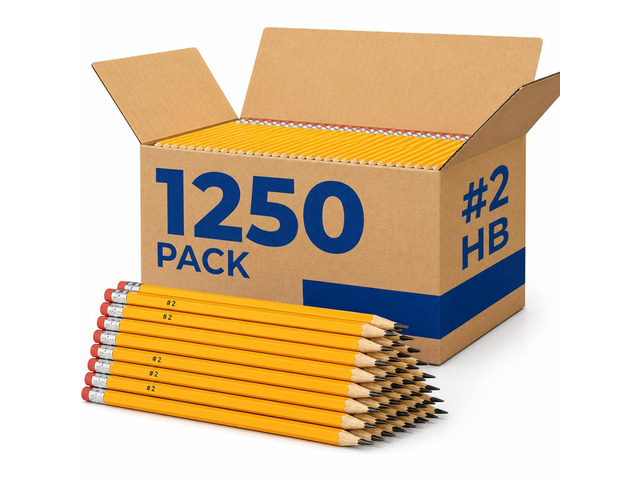 1250 Bulk #2 Pencils, Yellow Pre Sharpened #2 HB, With Top Erasers Easy Grip Design #2 Pencils Bulk, Back to School Gifts, Bulk Pencils Set for...