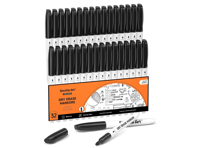 Dry Erase Markers, 32 Pack Black Whiteboard Markers,Fine Tip Dry Erase Markers for Kids,Perfect for Writing on Whiteboards, Dry-Erase...