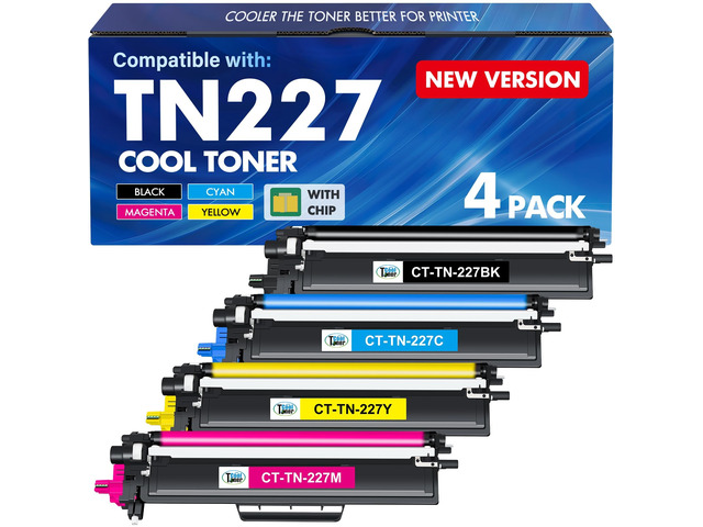 TN227 TN-227BK/C/M/Y High Yield Toner Cartridge 4 Pack TN-227 TN 227 223 Compatible for Brother TN-223BK/C/M/Y TN223 MFC-L3770CDW HL-L3270CDW...