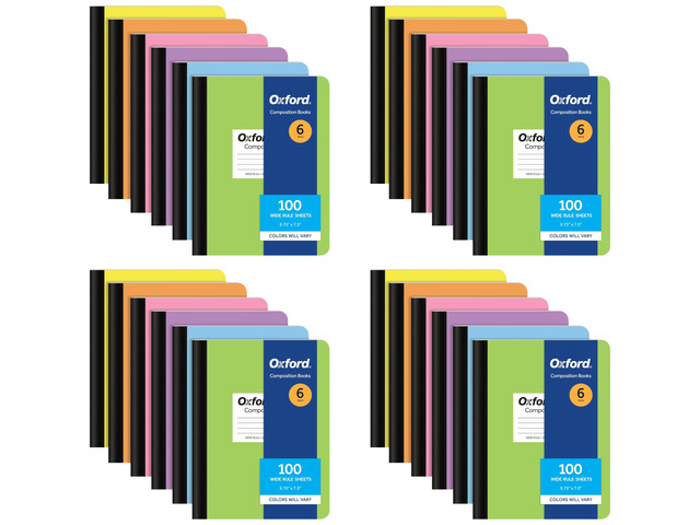 Composition Notebooks, 6 count, Cover Colors Vary, Wide Ruled Paper, 9-3/4 x 7-1/2 Inch School Journals, Assorted Pastel Covers, 100 Sheets, per...
