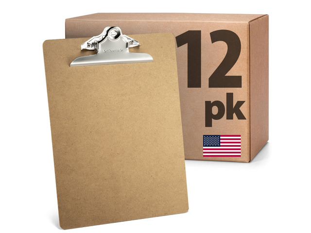 Recycled Wood Clipboards, 9 x 12.5-Inches, 6-Inch Rust-Resistant Clip, Hardboard Writing Surface, 12-Pack, Brown