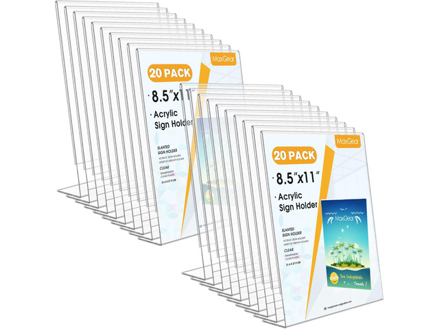 Acrylic Sign Holder, 8.5 x 11 Slant Back Display Stand, 20 Pack Clear Acrylic Material, L-Shape Design for Menus, Flyers and Signs, Easy Paper...