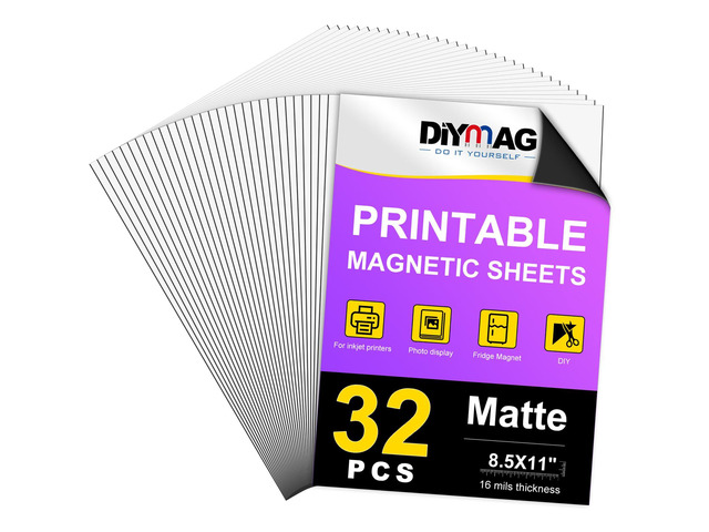 Printable Magnetic Sheets, Matte 32Pcs 8.5'x11' for Inkjet Printers Flexible Magnetic Paper, Non-Adhesive for DIY Crafts, Photo Wall, Cars,...
