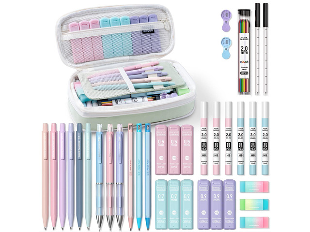 36PCS Mechanical Pencil Set with 624 Lead Refills (Green) 0.5mm - 2.0mm Mechanical Pencils, Aesthetic School Supplies for Writing, Drawing,...