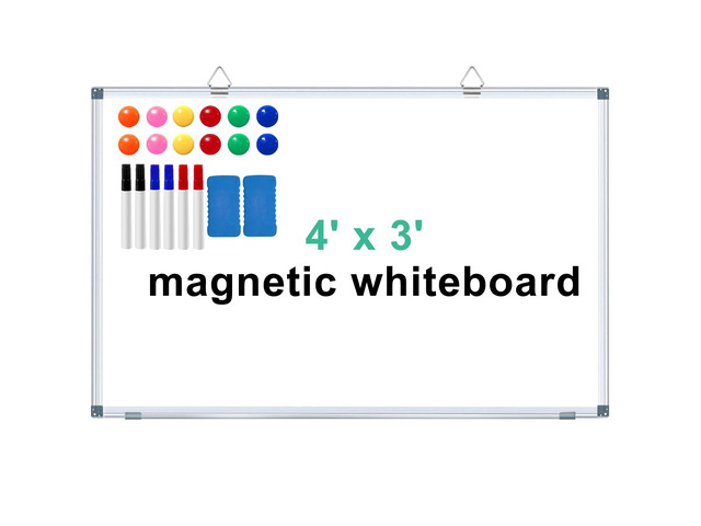 Large Dry Erase White Board 4' x 3' Magnetic Whiteboard 48'x36' Aluminum Presentation Whiteboard with Long Pen Tray, 6 Markers, 2 Erasers &12 Magnets