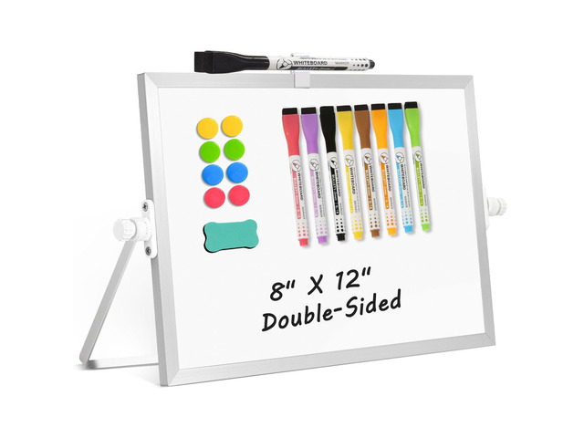 Double-Sided Magnetic White Board with Stand, 12' x 8' Dry Erase Board with Stand, Desktop Whiteboard Easel, Portable Small White board dry erase...