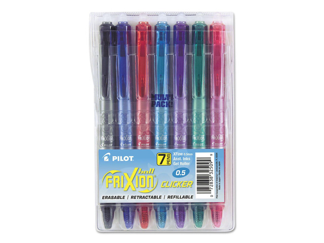 FriXion Clicker Erasable, Gel Ink Pens Extra Fine Point 0.5mm, 7-Pack