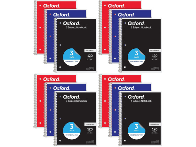 Spiral Notebooks, 3 Subject, College Ruled Notebooks for School, 8 x 10.5 Inches, 120 Sheets, 2 Dividers, Assorted Colors, Back to School Supplies...