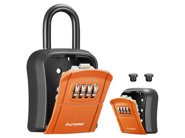 Key Lock Box Outdoor 4 Digit Code Combination Lockbox House 1 Orange For Contractors Guest Realtor Storage Keys, Portable, Home Wall Mount,...