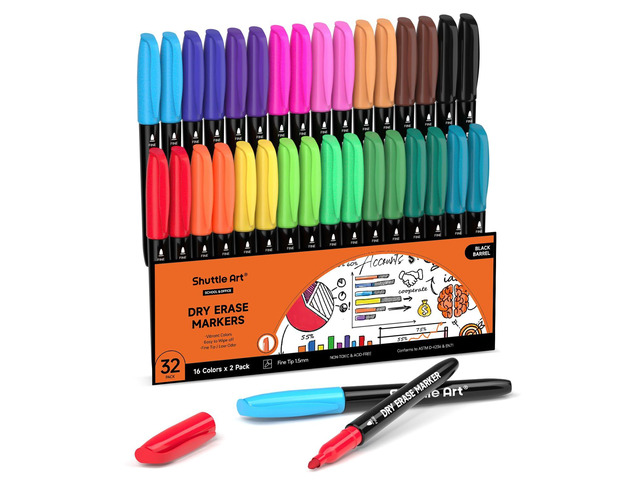 Dry Erase Markers, 32 Pack 16 Colors Whiteboard Markers,Fine Tip Dry Erase Markers for Kids,Perfect For Writing on Whiteboards,Dry-Erase...