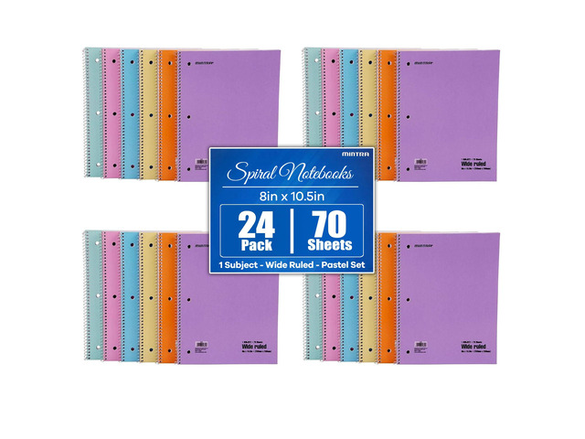 Spiral Notebooks, Wirebound, Journals for School, Work, Business, Aesthetic Stationery, Writing Pads, Teacher & Student Supplies (24, Pastel, Wide)