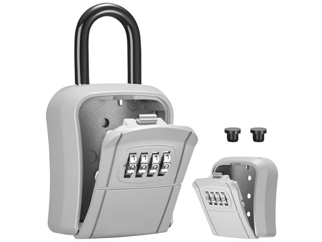 Key Lock Box Outdoor 4 Digit Code Combination Lockbox House 1 Silver For Contractors Guest Realtor Storage Keys, Portable, Home Wall Mount,...