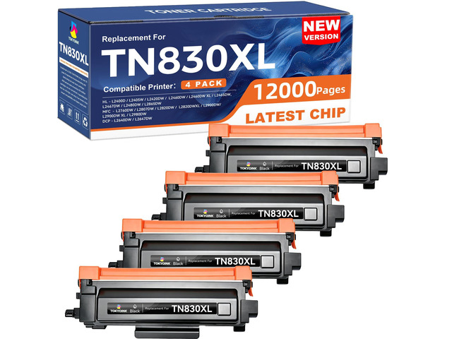 TN830XL Toner Cartridges Replacement for Brother TN830 830XL 4Pack Compatible for Brother TN830 XL/V/R with DCP-L2640DW MFC-L2820DW HL-L2400D...