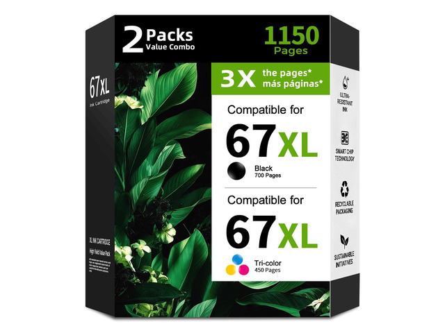 67XL Ink Cartridge Black Color Combo 2 Pack Replacement for HP 67 HP67 XL Compatible for 2700 2700e 4100 6400 4155e 2755e 6000 2855e 2827e 2752e...